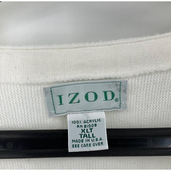 Vintage Izod Mens XLT Tall White Cardigan Sweater Button-Up Embroidered Logo USA - Picture 4 of 7